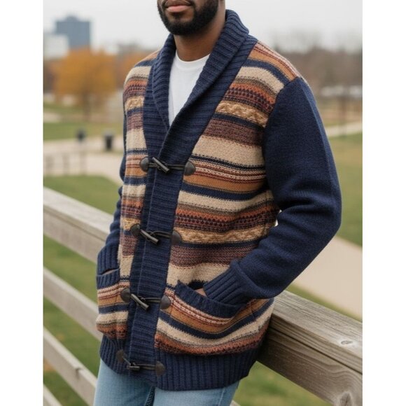 H&M Lambswool Blend Men's Shawl Cardigan Sweater Size M Toggle Boho Grandpa - Picture 1 of 9